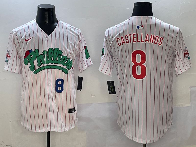 Men Philadelphia Phillies #8 Castellanos White Stripe Fourth generation Joint Name Nike 2025 MLB Jersey style 2->philadelphia phillies->MLB Jersey